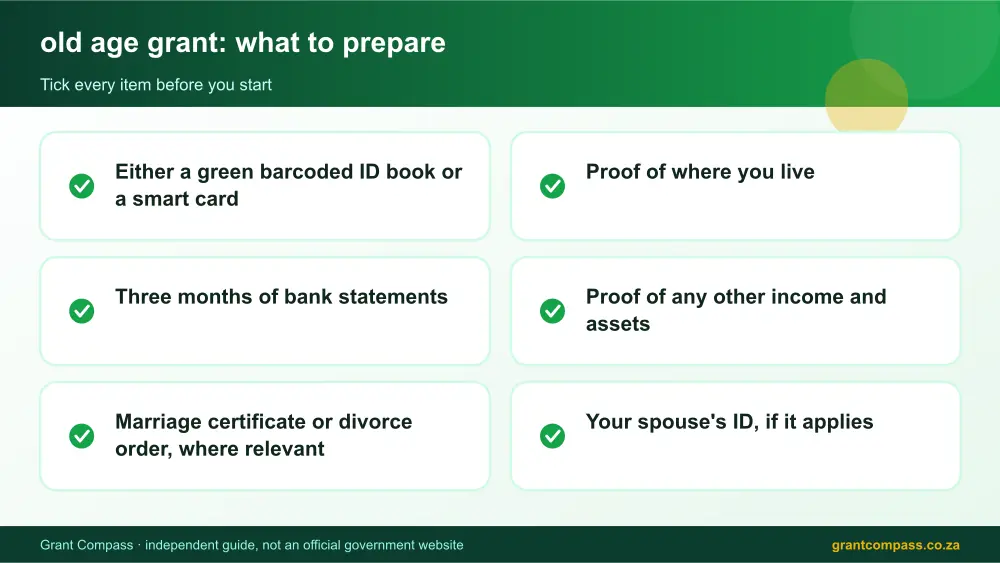 old age grant documents checklist infographic – sassa old age grant South Africa 2026