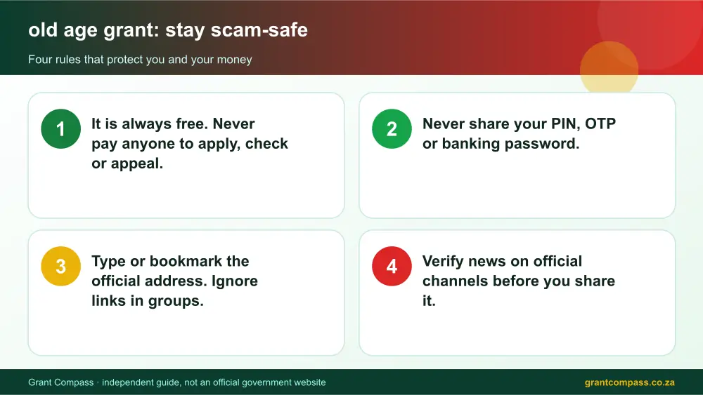 old age grant stay safe from scams infographic – sassa old age grant South Africa 2026