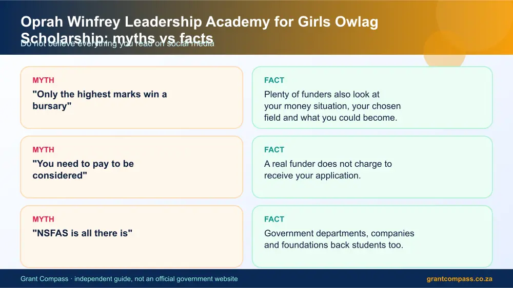 Oprah Winfrey Leadership Academy for Girls Owlag Scholarship myths vs facts infographic – oprah winfrey scholarship South Africa 2026