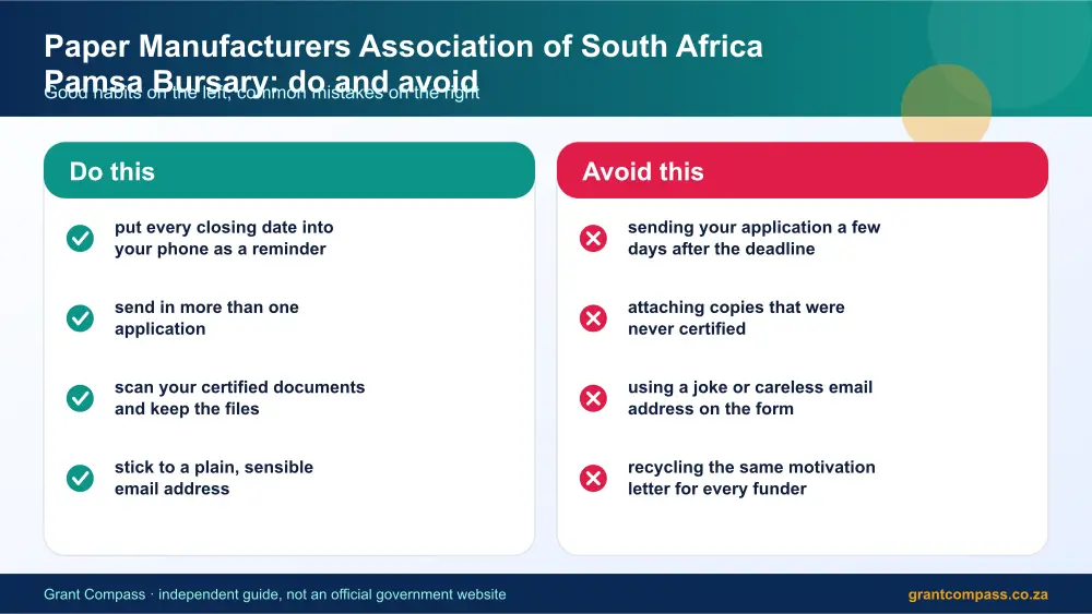 Paper Manufacturers Association of South Africa Pamsa Bursary dos and donts infographic – paper manufacturers association of pamsa bursary South Africa 2026