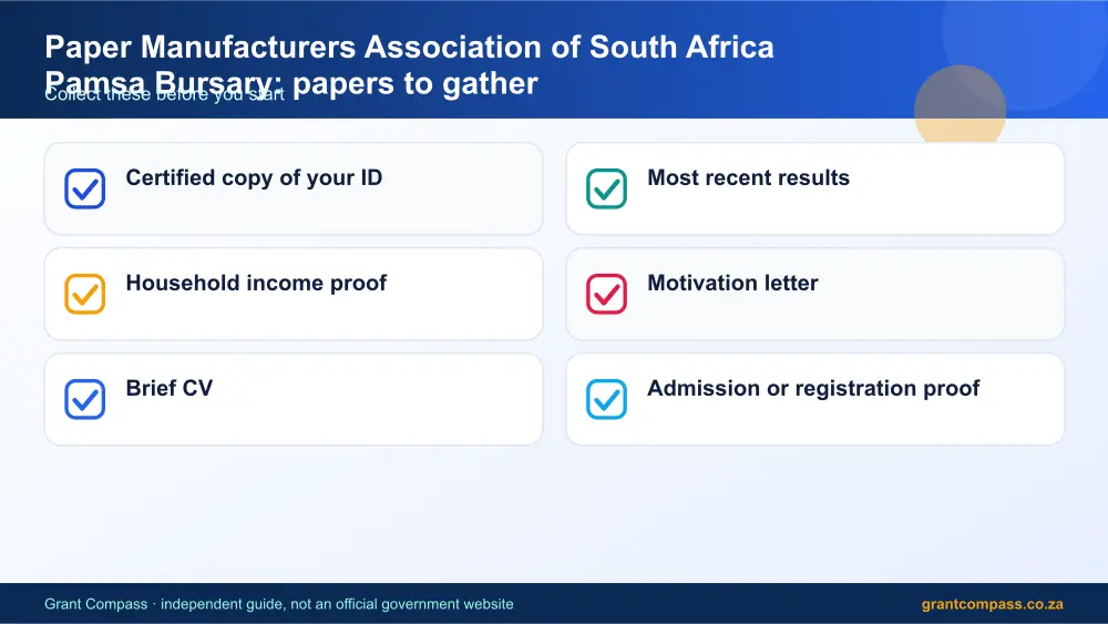 Paper Manufacturers Association of South Africa Pamsa Bursary required papers tick list infographic – paper manufacturers association of pamsa bursary South Africa 2026