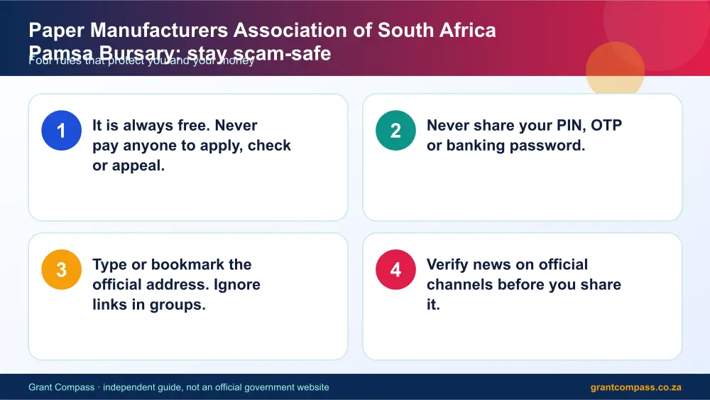 Paper Manufacturers Association of South Africa Pamsa Bursary stay safe from scams infographic – paper manufacturers association of pamsa bursary South Africa 2026
