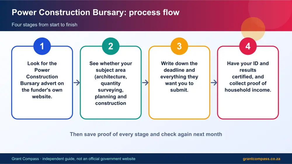 Power Construction Bursary process flow chart infographic – power group bursary South Africa 2026