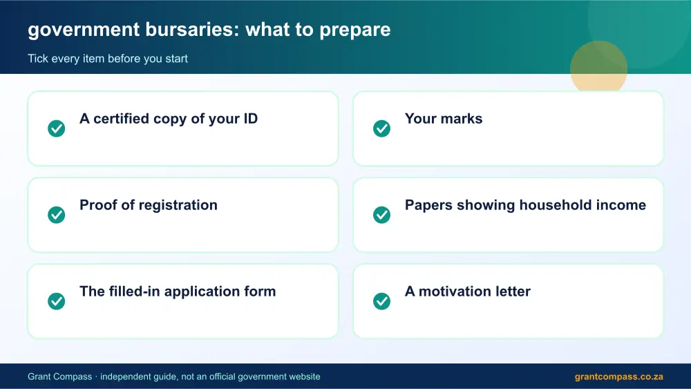 government bursaries documents checklist infographic – government bursaries south africa South Africa 2026
