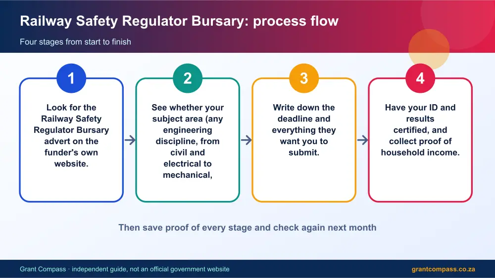 Railway Safety Regulator Bursary process flow chart infographic – railway safety regulator bursary South Africa 2026
