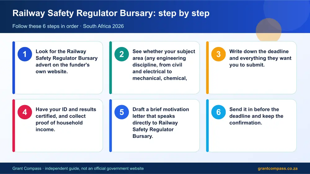 Railway Safety Regulator Bursary step by step guide infographic – railway safety regulator bursary South Africa 2026