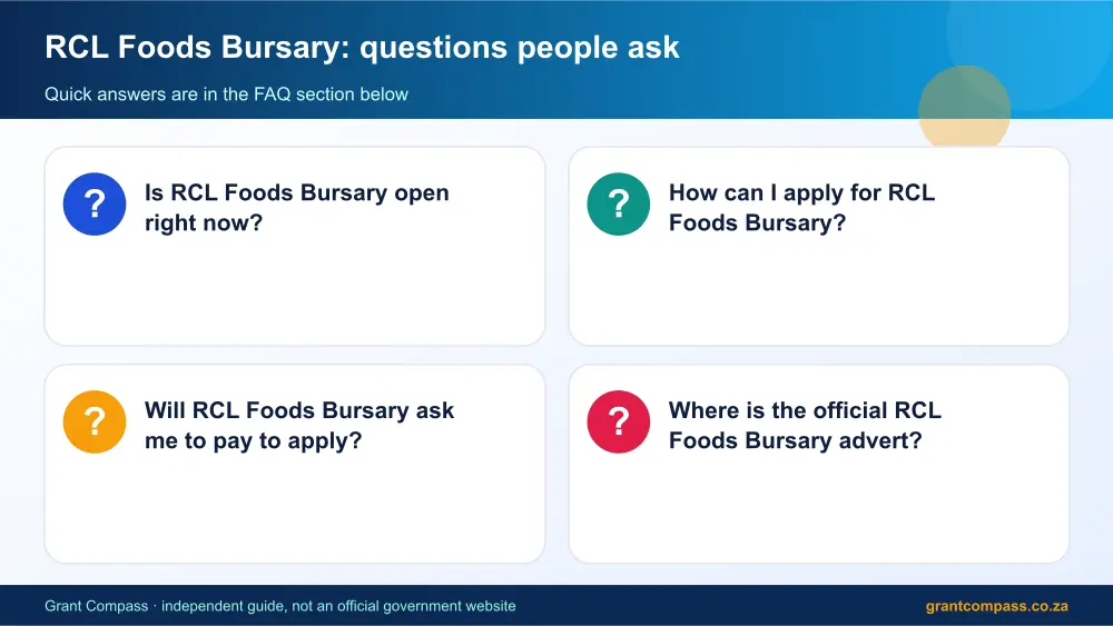 RCL Foods Bursary common questions answered infographic – rcl foods bursary South Africa 2026