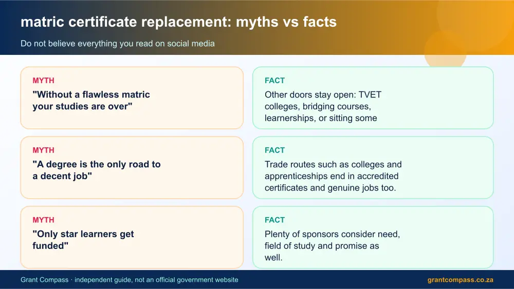 matric certificate replacement myths vs facts infographic – matric certificate replacement South Africa 2026