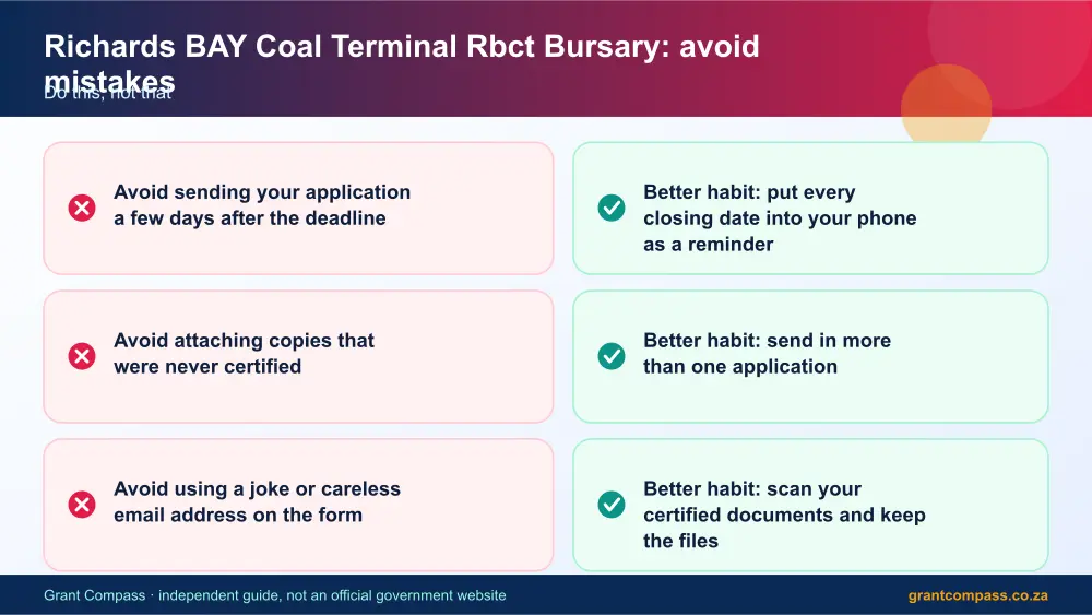 Richards BAY Coal Terminal Rbct Bursary mistakes to avoid and tips infographic – richards bay coal terminal rbct bursary South Africa 2026