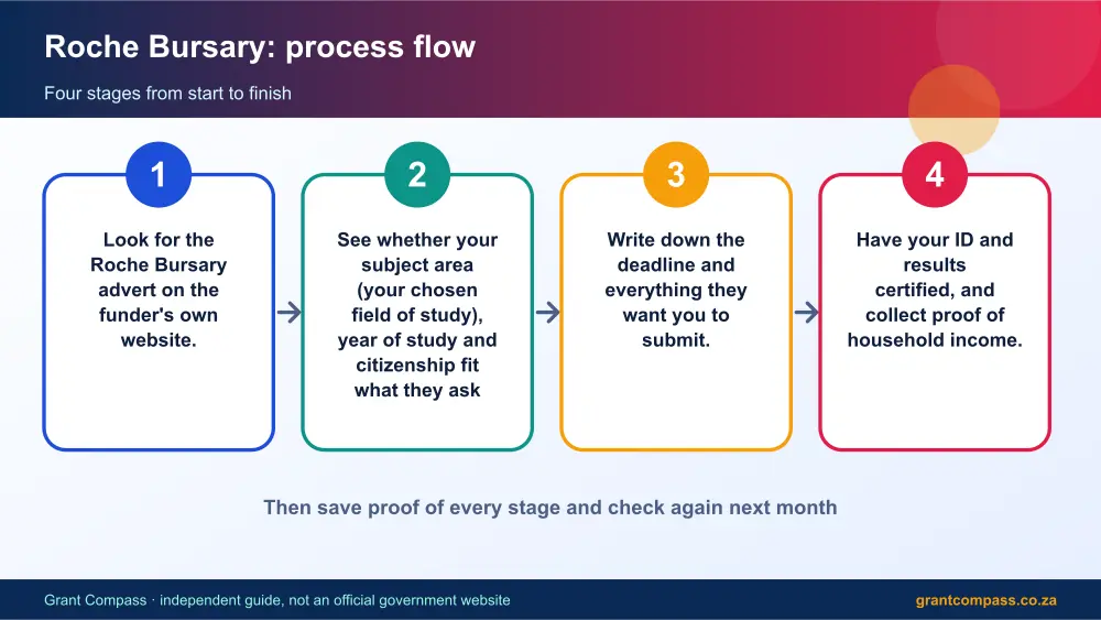 Roche Bursary process flow chart infographic – roche diagnostics bursary South Africa 2026