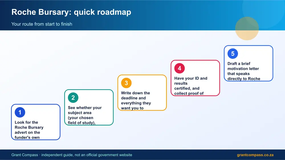 Roche Bursary quick roadmap infographic – roche diagnostics bursary South Africa 2026