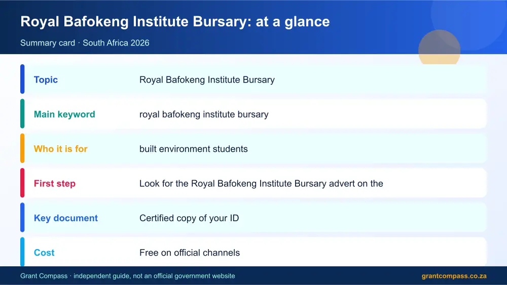 Royal Bafokeng Institute Bursary at a glance summary infographic – royal bafokeng institute bursary South Africa 2026