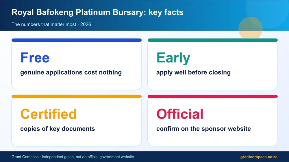 Royal Bafokeng Platinum Bursary key facts at a glance infographic – royal bafokeng bursary South Africa 2026