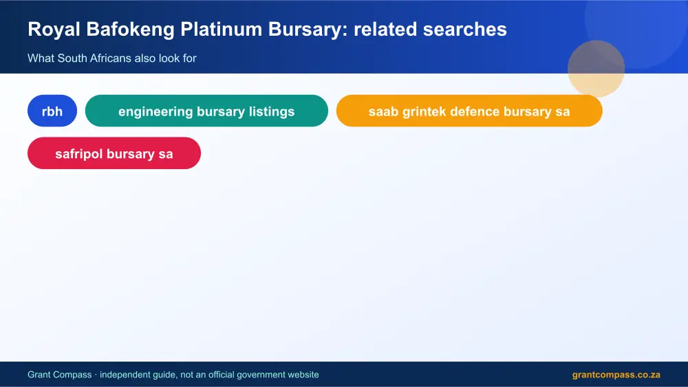 Royal Bafokeng Platinum Bursary related topics map infographic – royal bafokeng bursary South Africa 2026