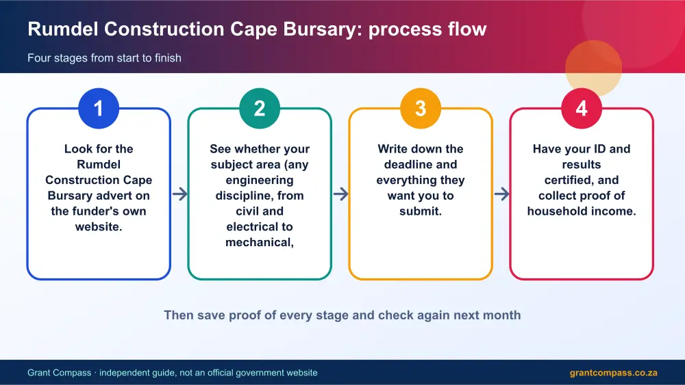 Rumdel Construction Cape Bursary process flow chart infographic – rumdel construction cape bursary South Africa 2026