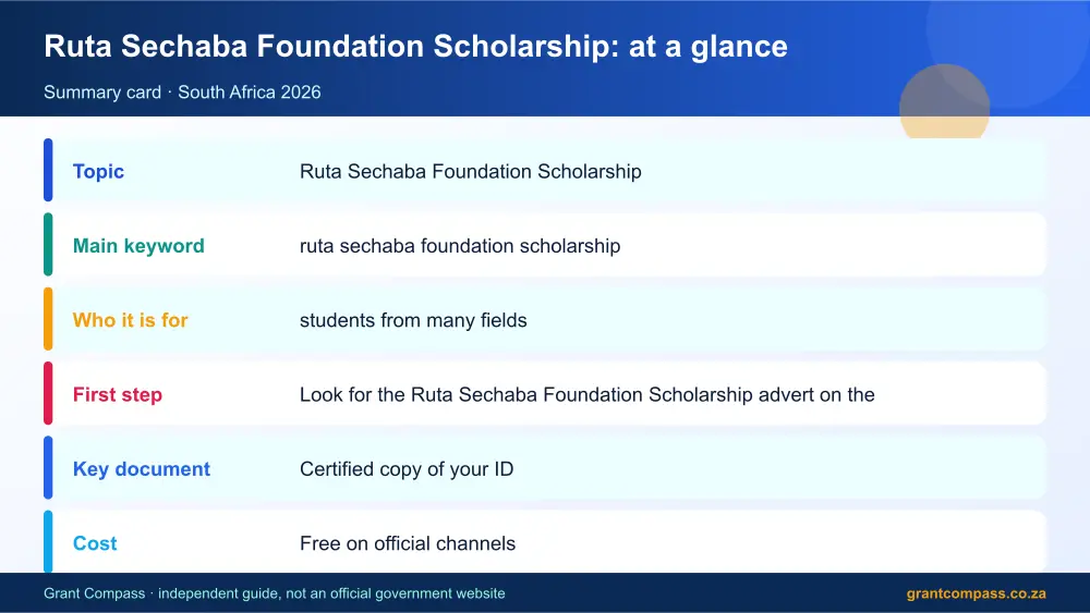 Ruta Sechaba Foundation Scholarship at a glance summary infographic – ruta sechaba foundation scholarship South Africa 2026
