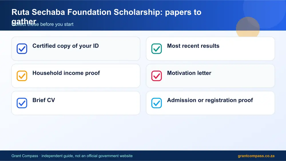 Ruta Sechaba Foundation Scholarship required papers tick list infographic – ruta sechaba foundation scholarship South Africa 2026