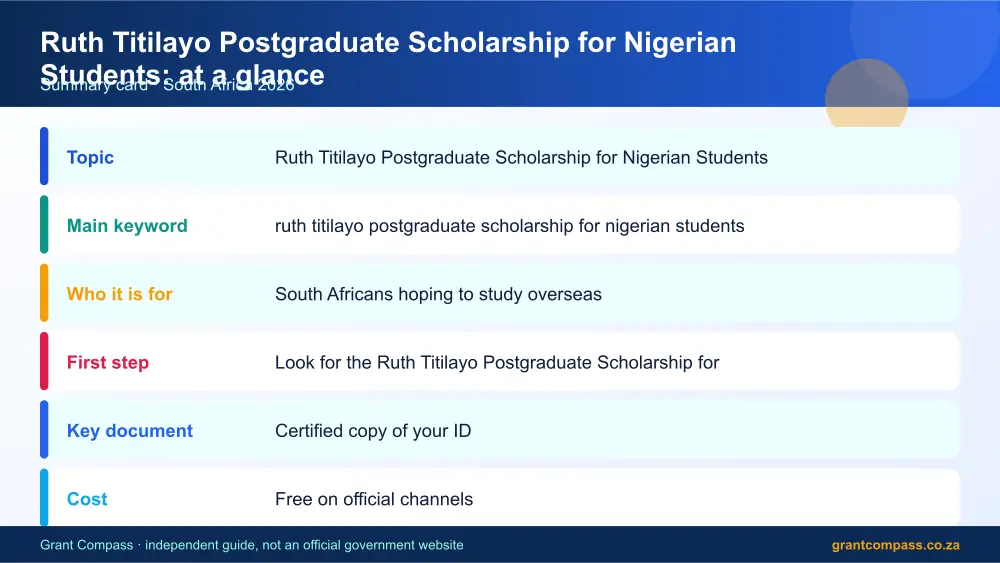 Ruth Titilayo Postgraduate Scholarship for Nigerian Students at a glance summary infographic – ruth titilayo postgraduate scholarship for nigerian students South Africa 2026