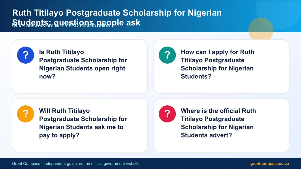 Ruth Titilayo Postgraduate Scholarship for Nigerian Students common questions answered infographic – ruth titilayo postgraduate scholarship for nigerian students South Africa 2026
