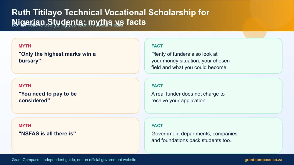 Ruth Titilayo Technical Vocational Scholarship for Nigerian Students myths vs facts infographic – ruth titilayo technical vocational scholarship for nigerian students South Africa 2026