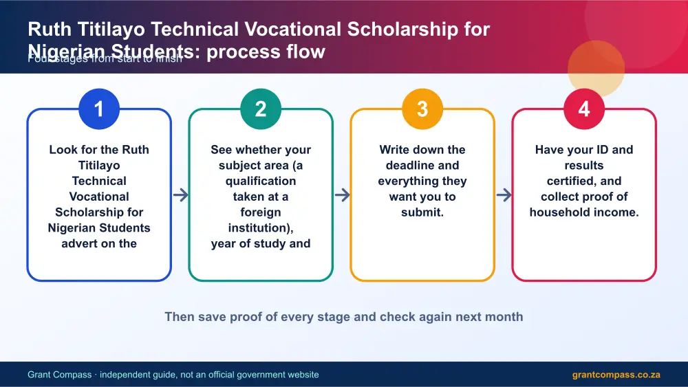 Ruth Titilayo Technical Vocational Scholarship for Nigerian Students process flow chart infographic – ruth titilayo technical vocational scholarship for nigerian students South Africa 2026