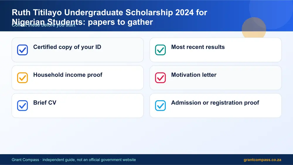 Ruth Titilayo Undergraduate Scholarship 2024 for Nigerian Students required papers tick list infographic – ruth titilayo undergraduate scholarship 2024 for nigerian students South Africa 2026