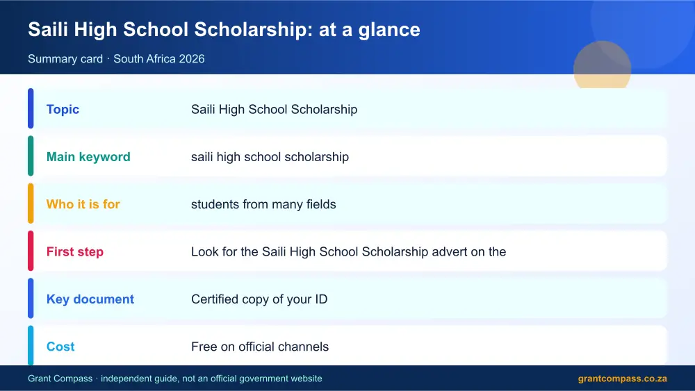 Saili High School Scholarship at a glance summary infographic – saili high school scholarship South Africa 2026