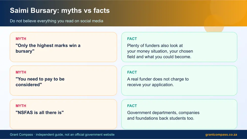 Saimi Bursary myths vs facts infographic – saimi bursary South Africa 2026