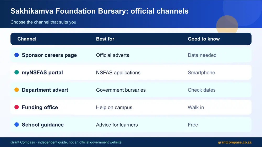 Sakhikamva Foundation Bursary official channels comparison infographic – sakhikamva foundation bursary South Africa 2026
