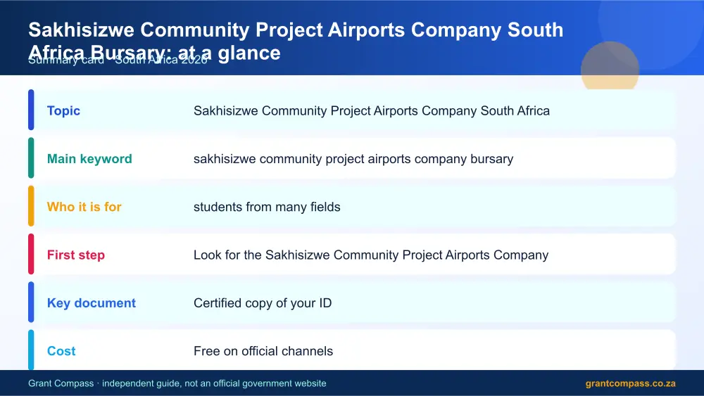 Sakhisizwe Community Project Airports Company South Africa Bursary at a glance summary infographic – sakhisizwe community project airports company bursary South Africa 2026