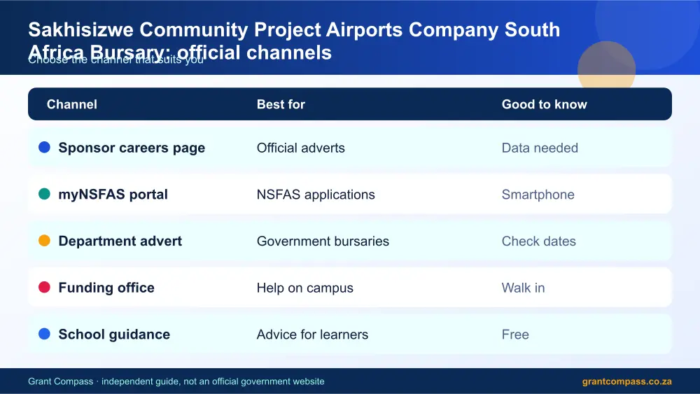 Sakhisizwe Community Project Airports Company South Africa Bursary official channels comparison infographic – sakhisizwe community project airports company bursary South Africa 2026