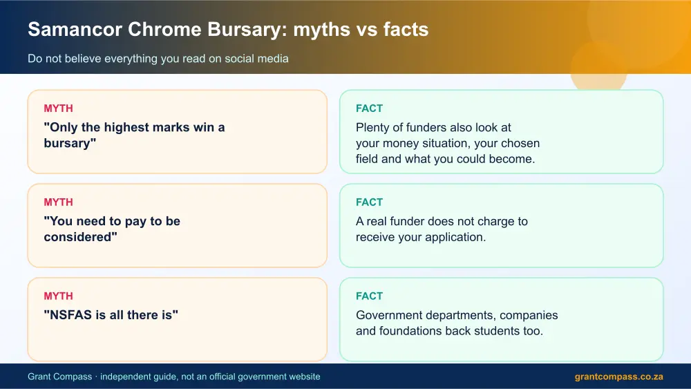 Samancor Chrome Bursary myths vs facts infographic – samancor bursary South Africa 2026