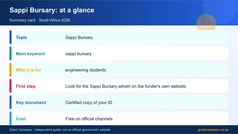 Sappi Bursary at a glance summary infographic – sappi bursary South Africa 2026