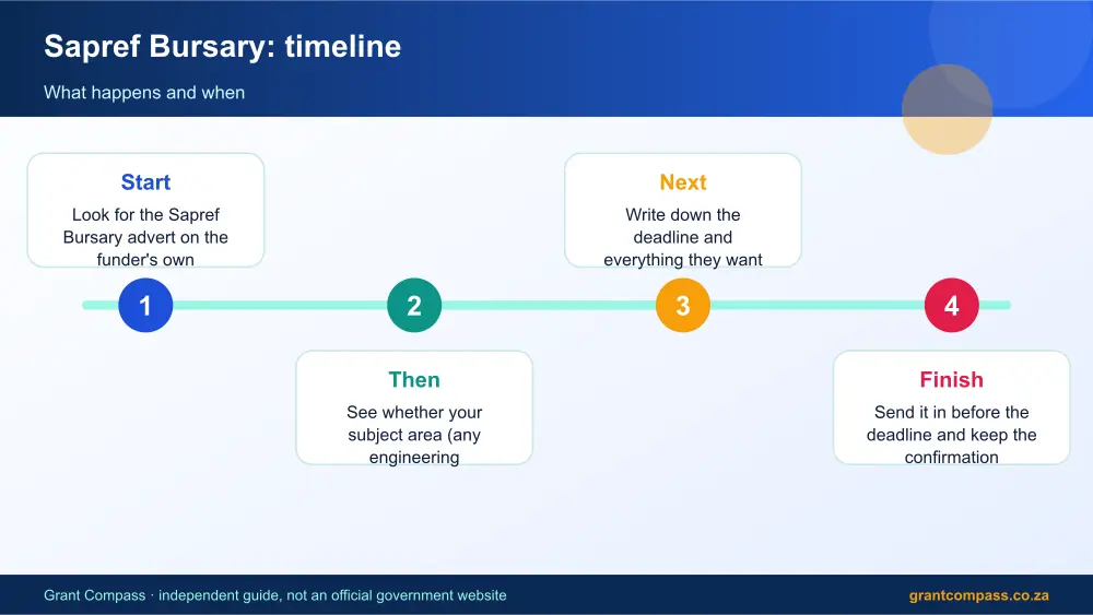 Sapref Bursary process timeline infographic – sapref bursary 2026 South Africa 2026