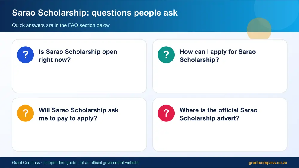 Sarao Scholarship common questions answered infographic – sarao bursary South Africa 2026