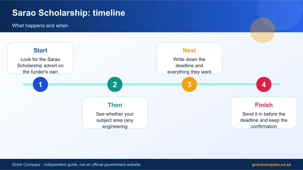 Sarao Scholarship process timeline infographic – sarao bursary South Africa 2026