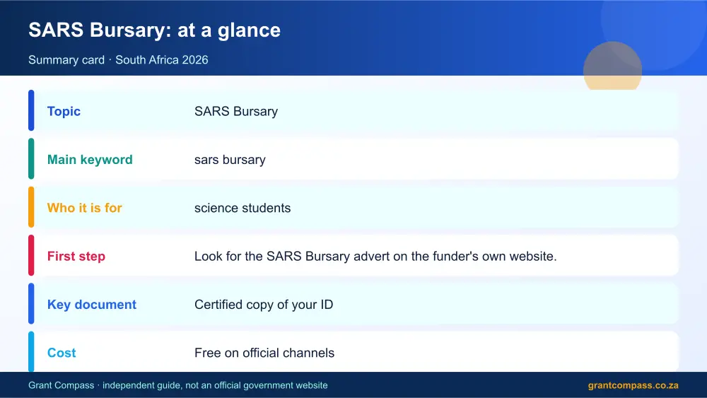 SARS Bursary at a glance summary infographic – sars bursary South Africa 2026