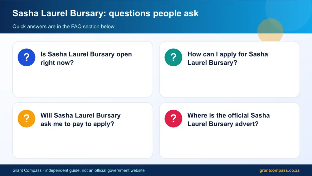 Sasha Laurel Bursary common questions answered infographic – sasha laurel bursary scholarship South Africa 2026