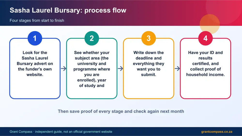 Sasha Laurel Bursary process flow chart infographic – sasha laurel bursary scholarship South Africa 2026