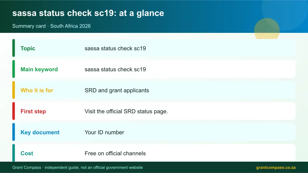 sassa status check sc19 at a glance summary infographic – sassa status check sc19 South Africa 2026