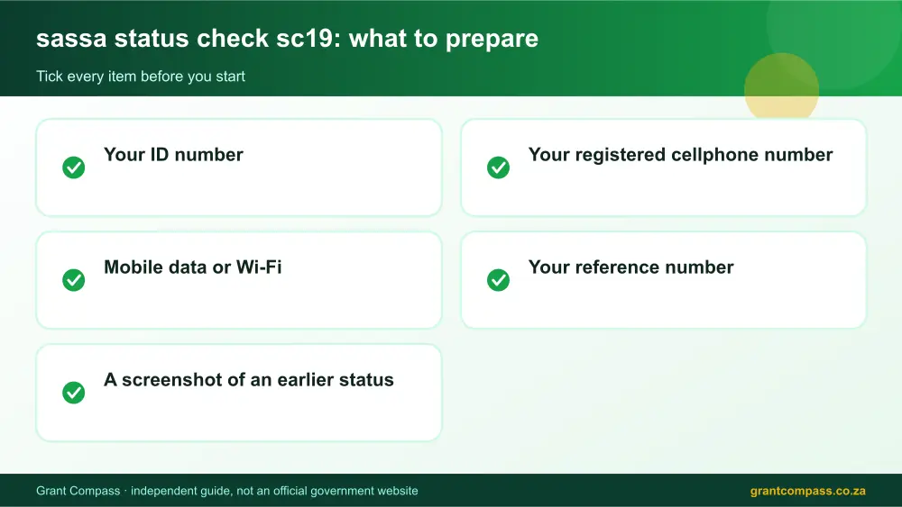 sassa status check sc19 documents checklist infographic – sassa status check sc19 South Africa 2026