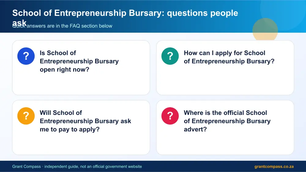 School of Entrepreneurship Bursary common questions answered infographic – school of entrepreneurship bursary South Africa 2026