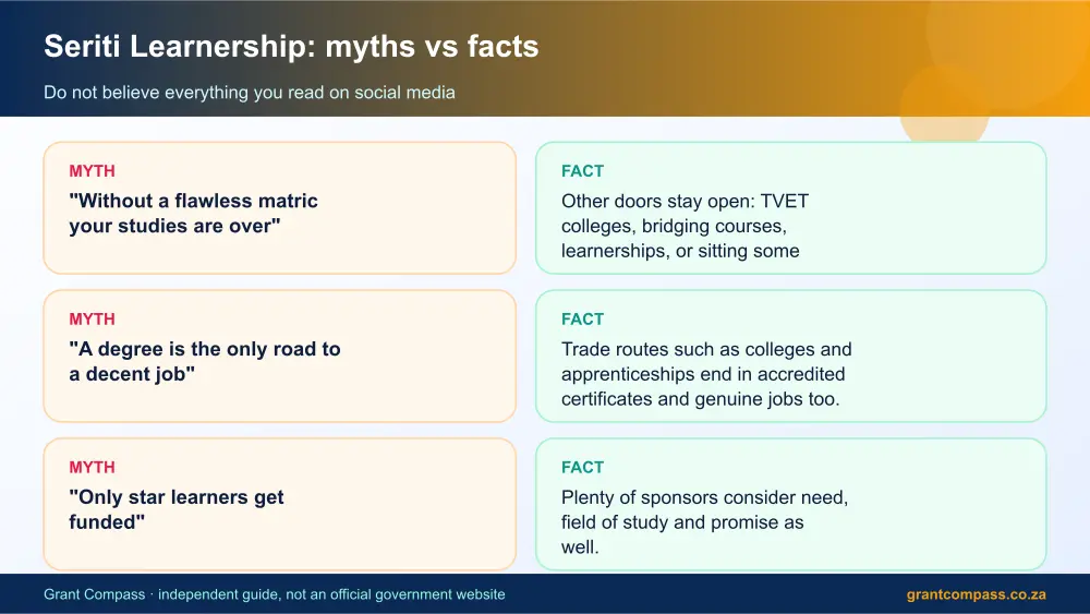 Seriti Learnership myths vs facts infographic – seriti learnership stipend South Africa 2026