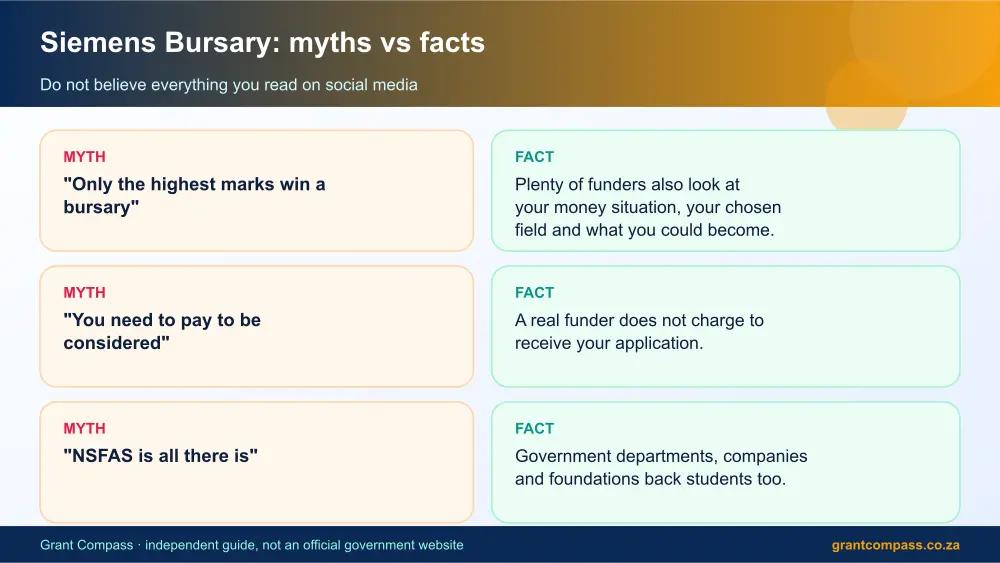 Siemens Bursary myths vs facts infographic – siemens bursary South Africa 2026