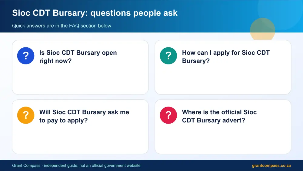 Sioc CDT Bursary common questions answered infographic – sioc bursary South Africa 2026