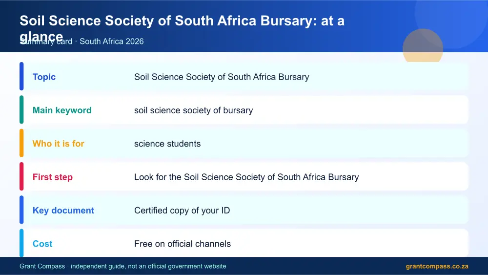 Soil Science Society of South Africa Bursary at a glance summary infographic – soil science society of bursary South Africa 2026