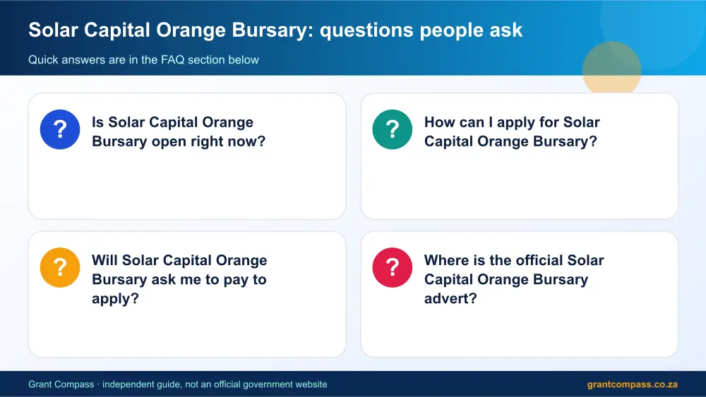 Solar Capital Orange Bursary common questions answered infographic – solar capital bursary South Africa 2026