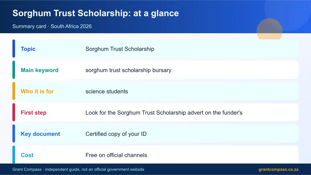 Sorghum Trust Scholarship at a glance summary infographic – sorghum trust scholarship bursary South Africa 2026