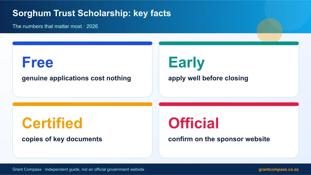 Sorghum Trust Scholarship key facts at a glance infographic – sorghum trust scholarship bursary South Africa 2026