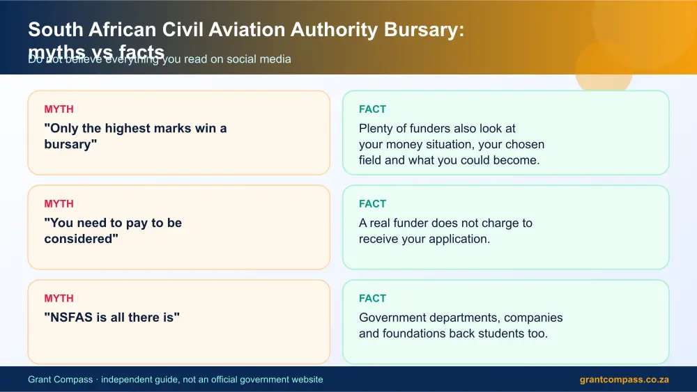South African Civil Aviation Authority Bursary myths vs facts infographic – pilot bursaries in south africa South Africa 2026